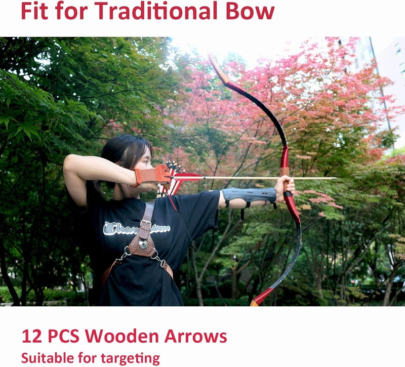 Luoyer 12 Pcs Archery Wooden Arrows with Feathers Handmade Targeting Arrows for Traditional Bow Recurve Bow Longbow for Adults 31inch - Image 5
